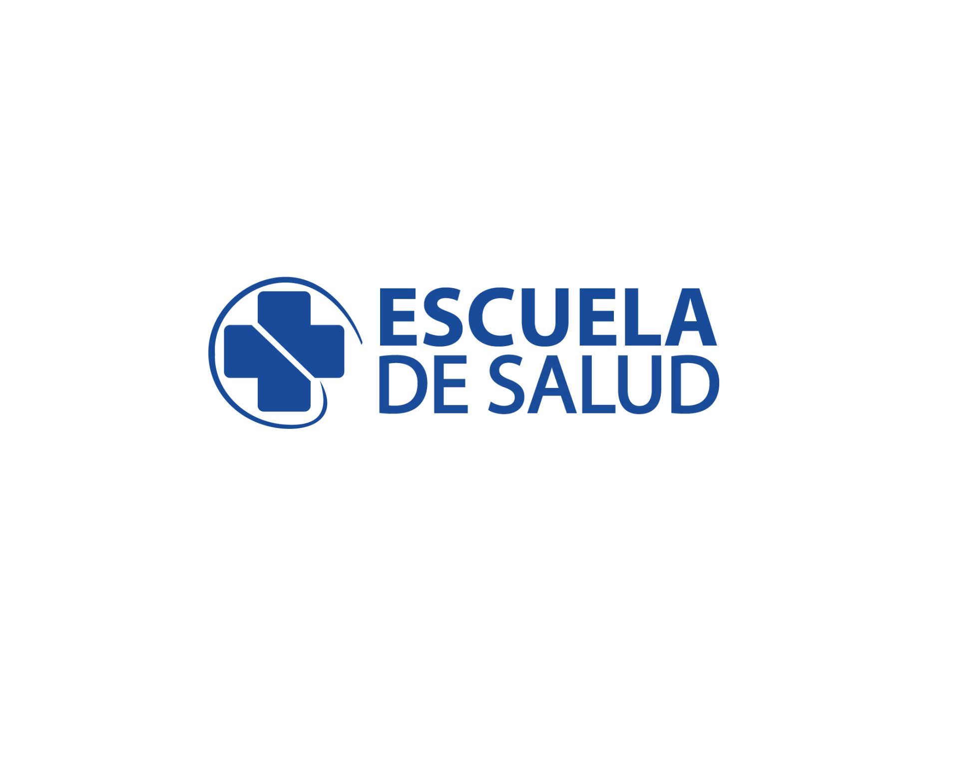 The logo for escuela de salud is blue and white