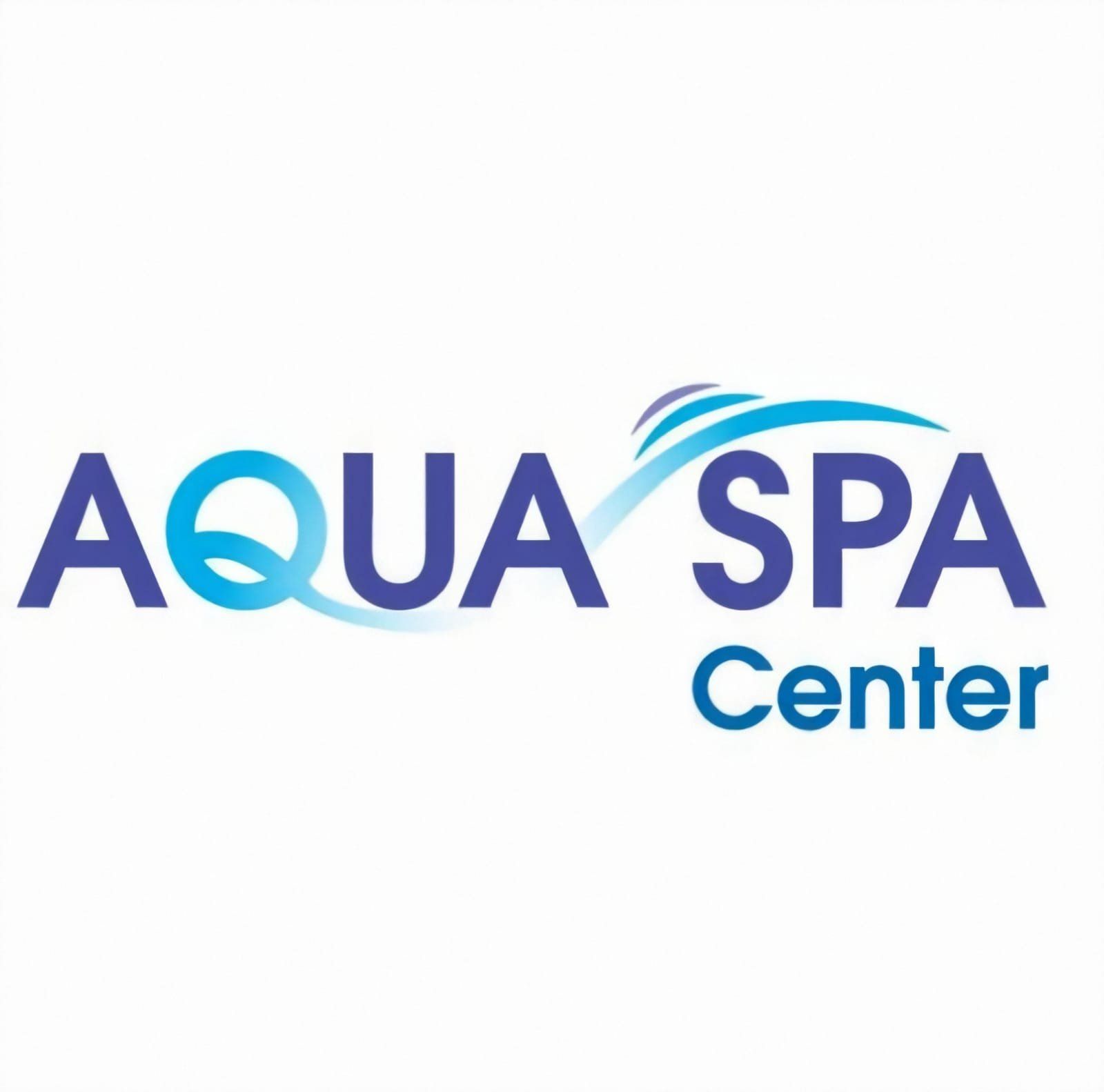 El logotipo del centro Aqua Spa es azul y blanco con una ola en el medio.