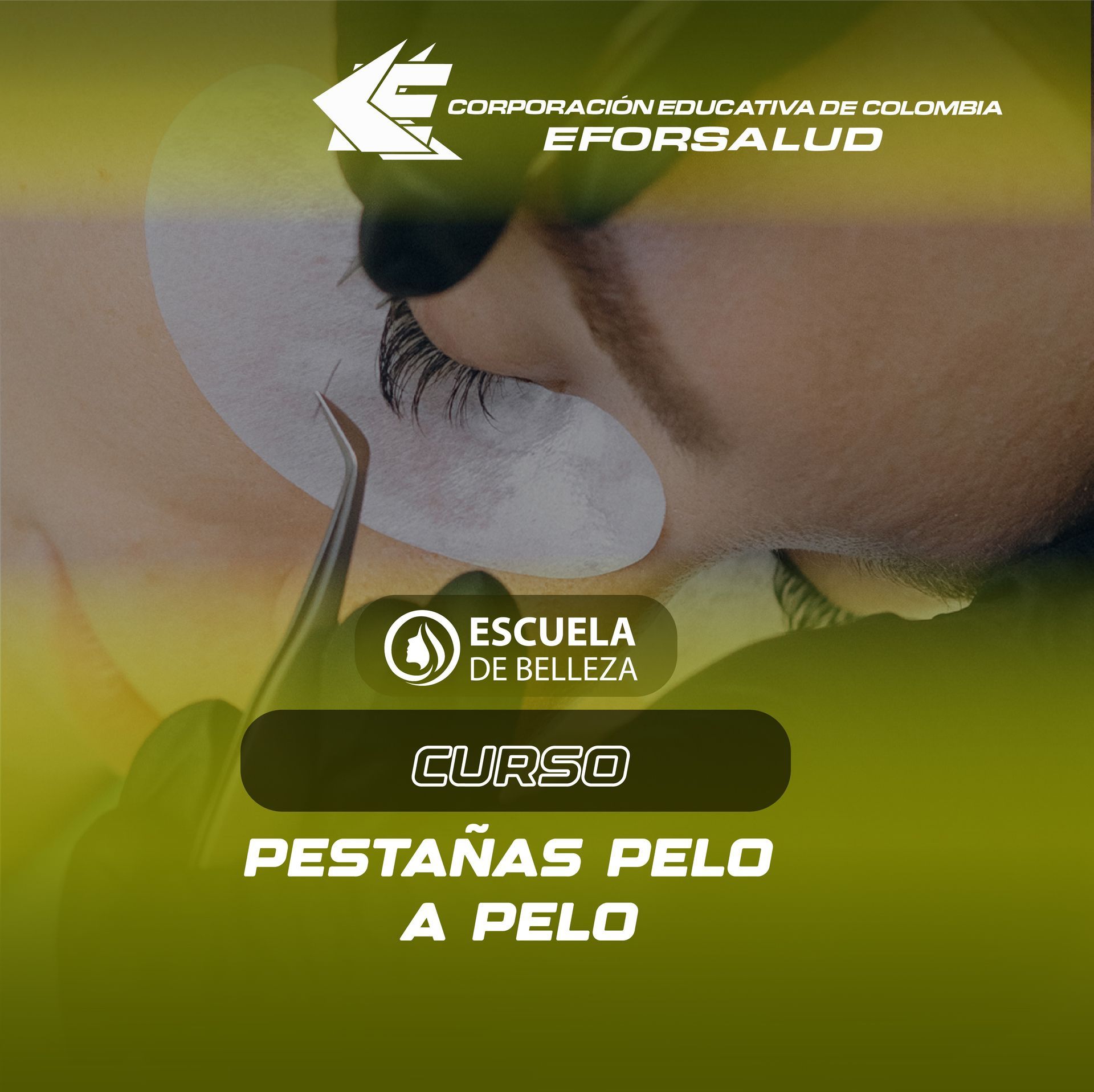 An advertisement for a course called pestañas pelo a pelo
