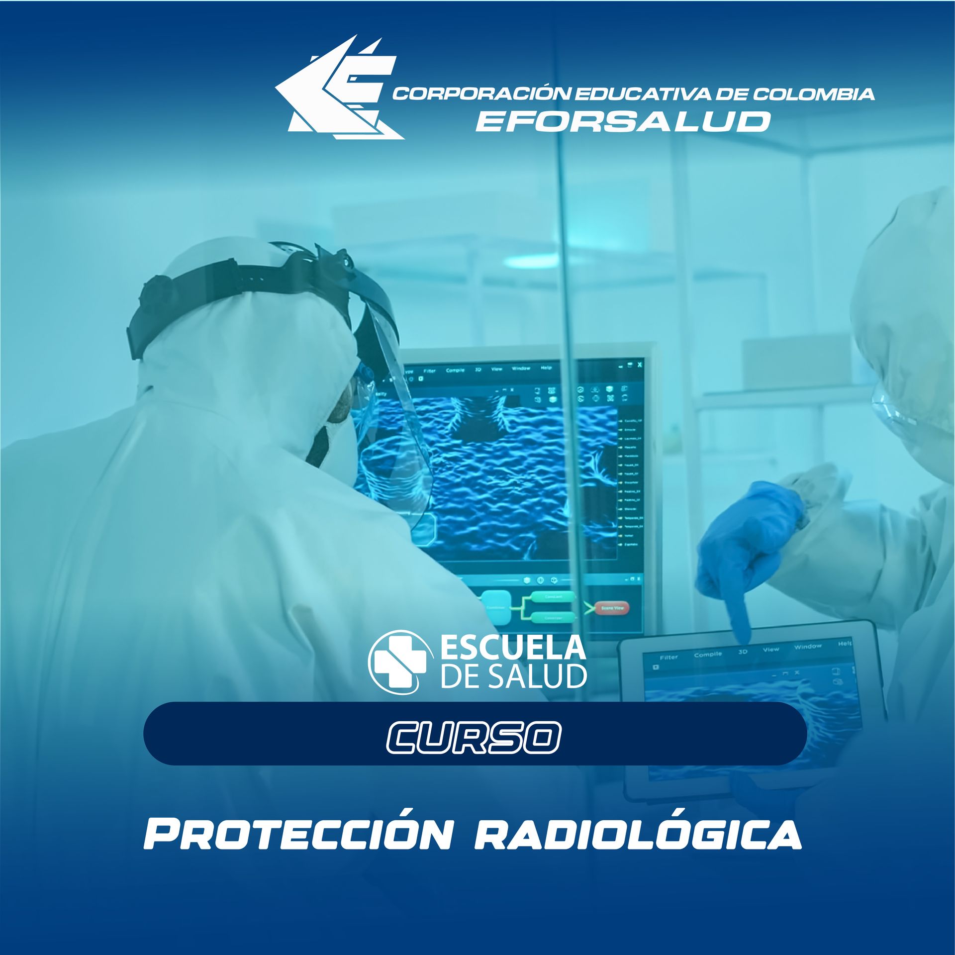 Un anuncio de un curso llamado protección radiológica.