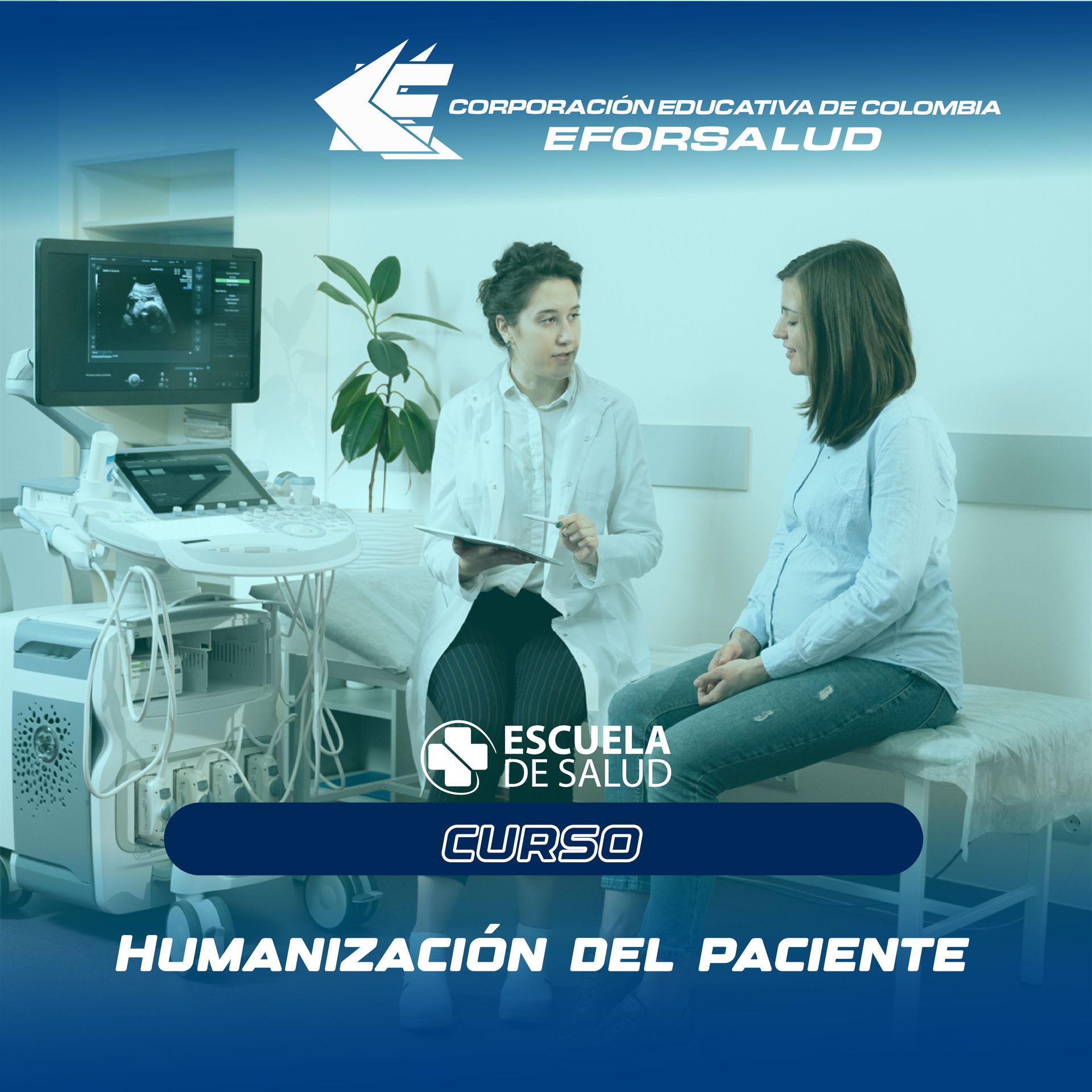 Una mujer embarazada está sentada en una cama hablando con un médico.