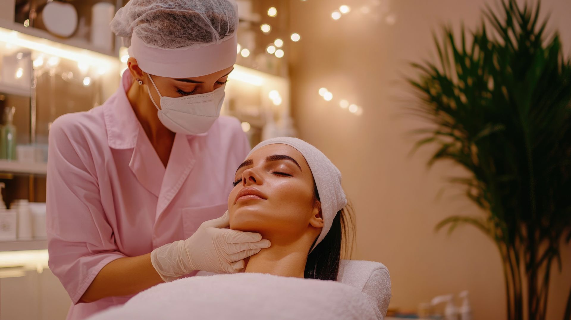 Una mujer está recibiendo un tratamiento facial en un salón de belleza.