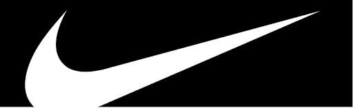 White Nike swoosh on a black background.