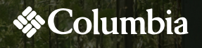 Columbia sportswear logo over a blurred forest background.