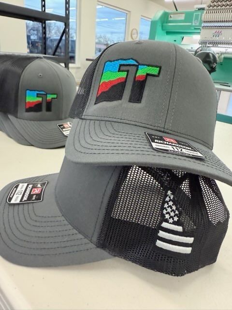 Gray trucker hats with embroidered 