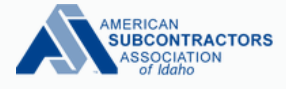 Logo of the American Subcontractors Association of Idaho. Blue and gray intertwined 
