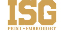 Logo of ISG Print + Embroidery in gold.