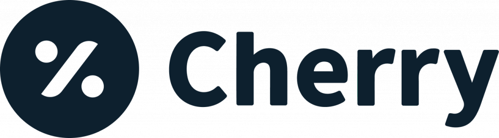 The Cherry logo features a dark navy circle containing a white percent sign symbol next to the word
