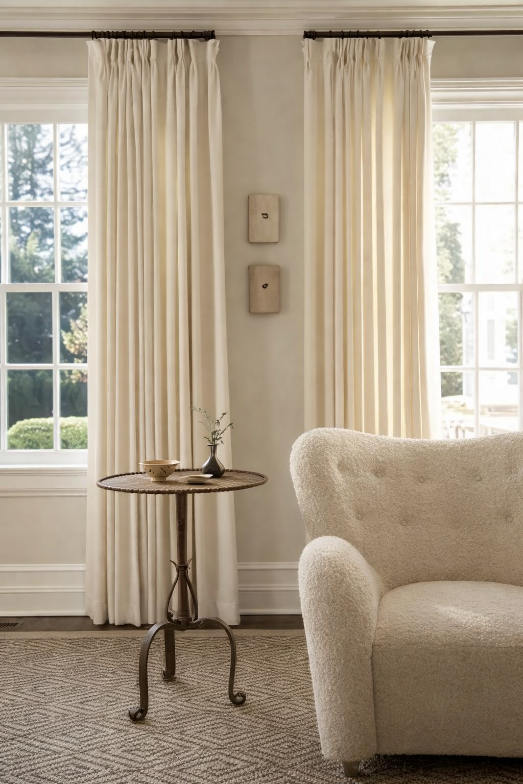 Colorful contemporary drapes as custom window treatments in a home near Lockport, NY