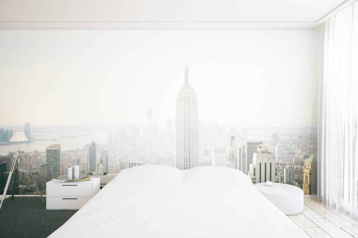 City skyline wallpaper in a bedroom near Lockport, New York (NY)