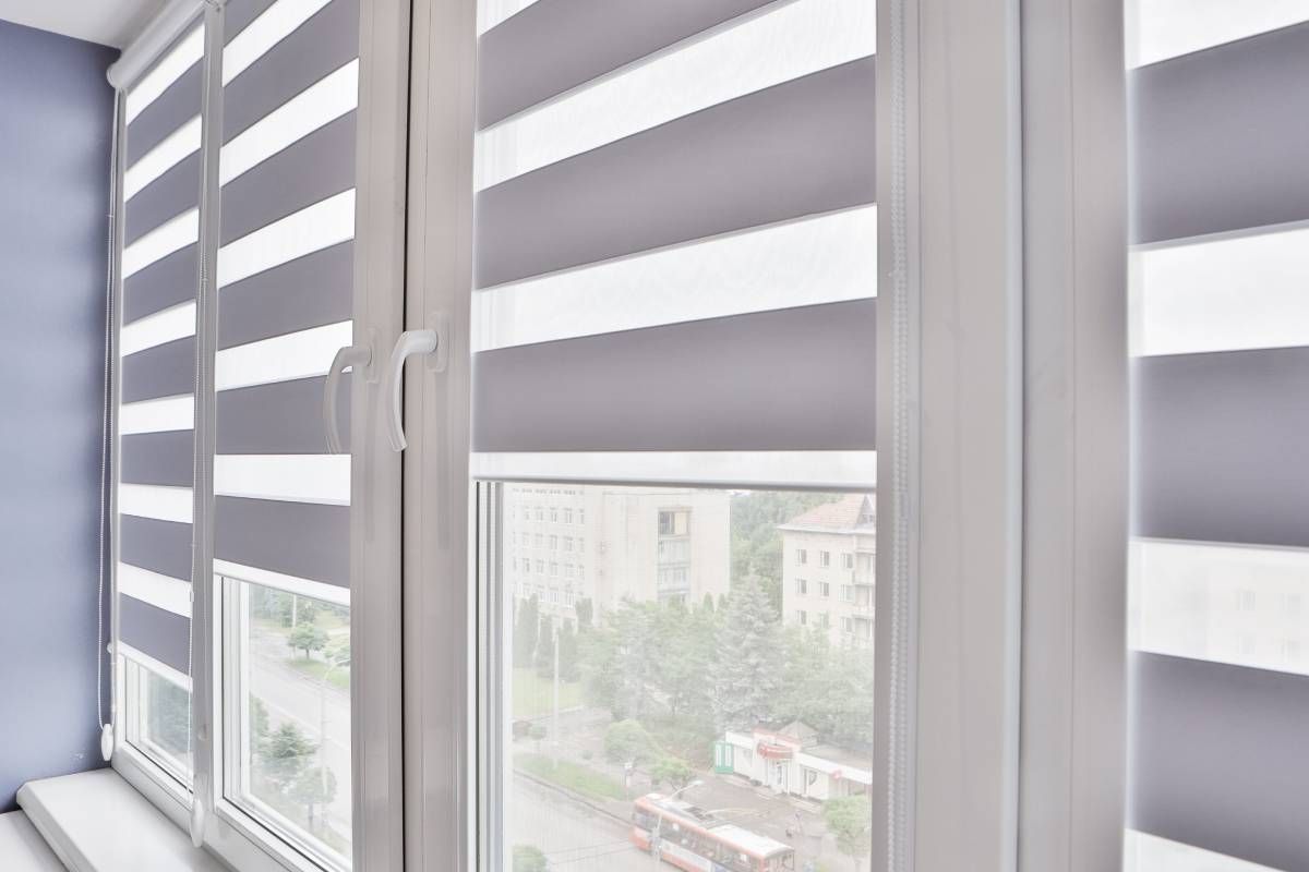 Banded transitional shades in a home office near Lockport, New York (NY)