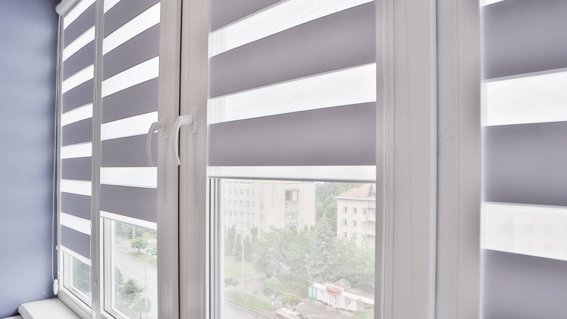 Banded transitional shades in a home office near Lockport, New York (NY)