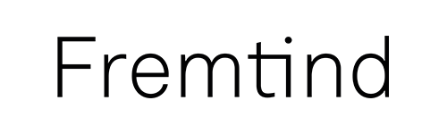 Tekst «Fremtind» på hvit bakgrunn.