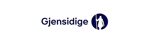 Gjensidige-logo: Mørkeblå tekst «Gjensidige» med en mørkeblå sirkel som inneholder en hvit silhuett av en person.
