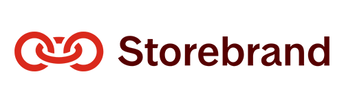 Storebrand-logo: Rødt sammenlåsende kjedesymbol og teksten «Storebrand» i rødt.