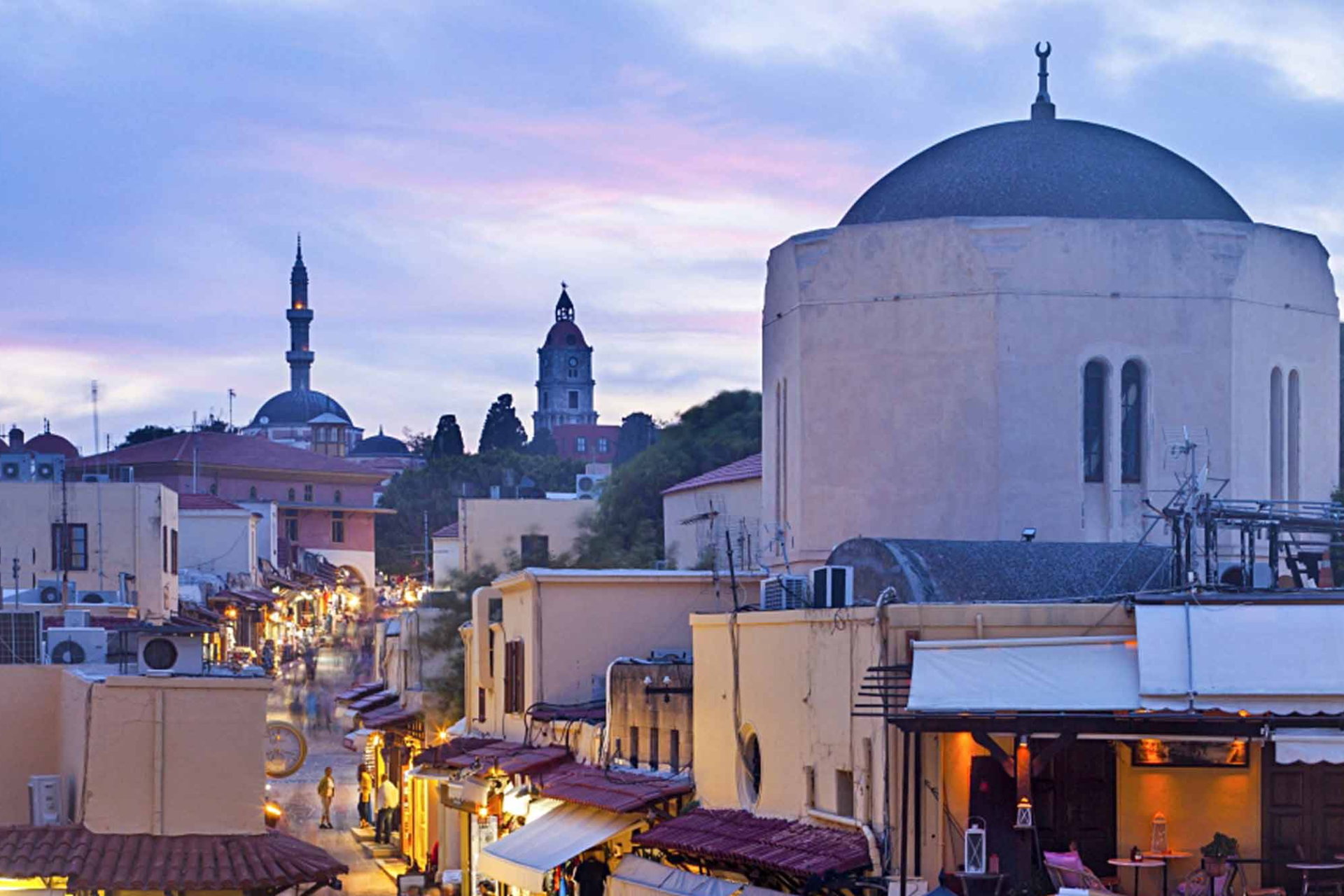 A city with a dome in the middle of it