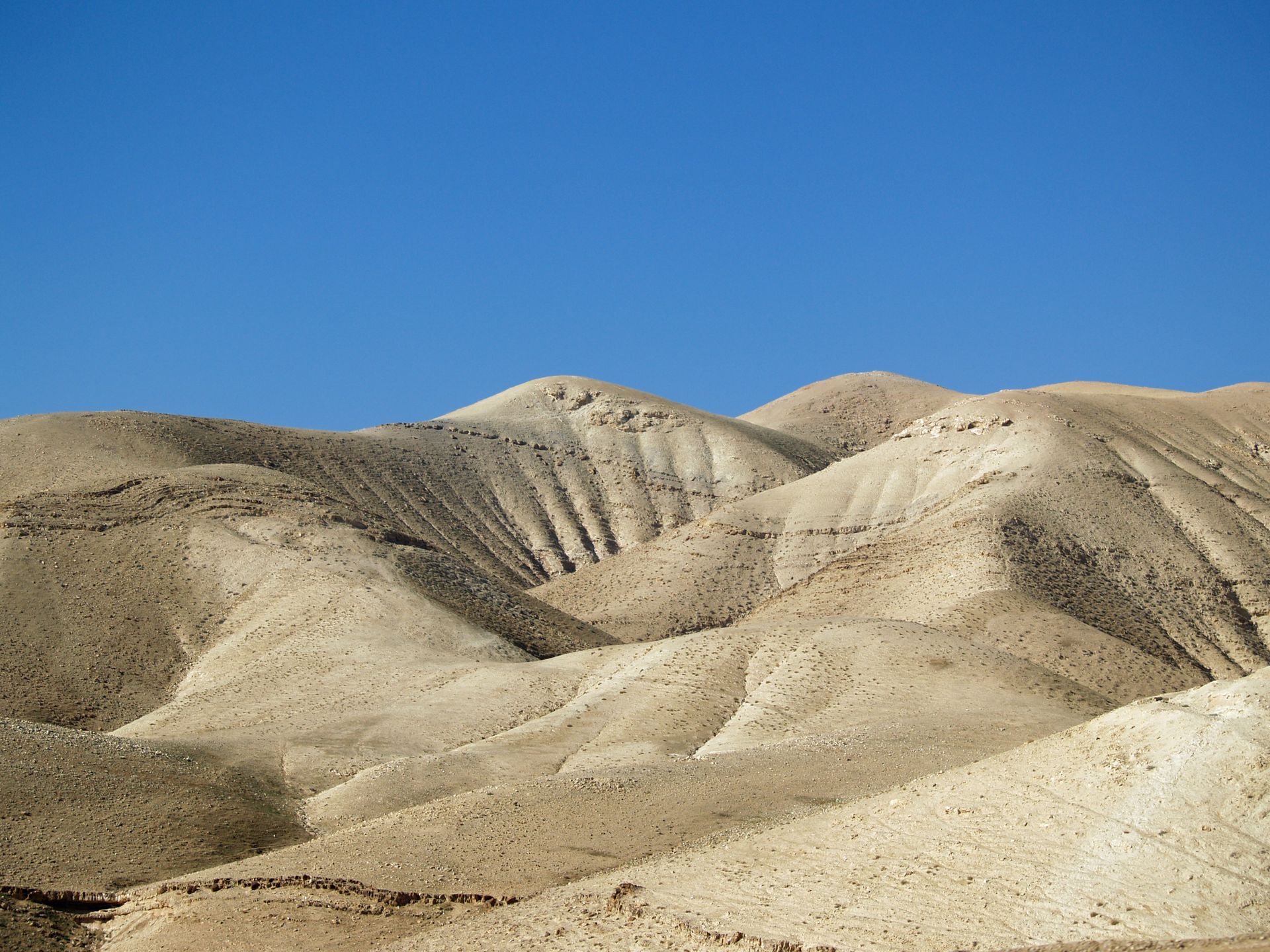 A desert landscape with a blue sky in the background