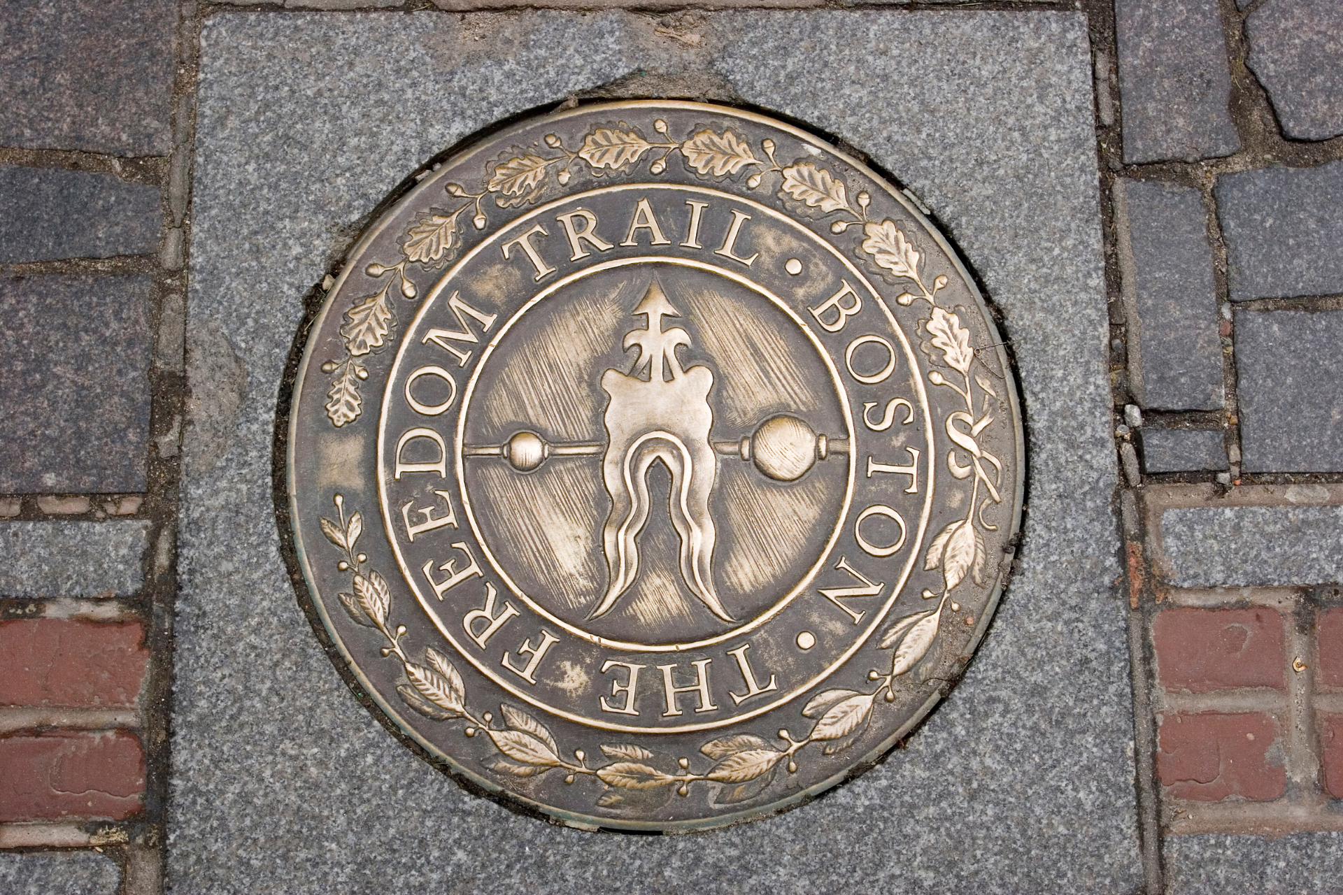 A manhole cover for the freedom trail in boston