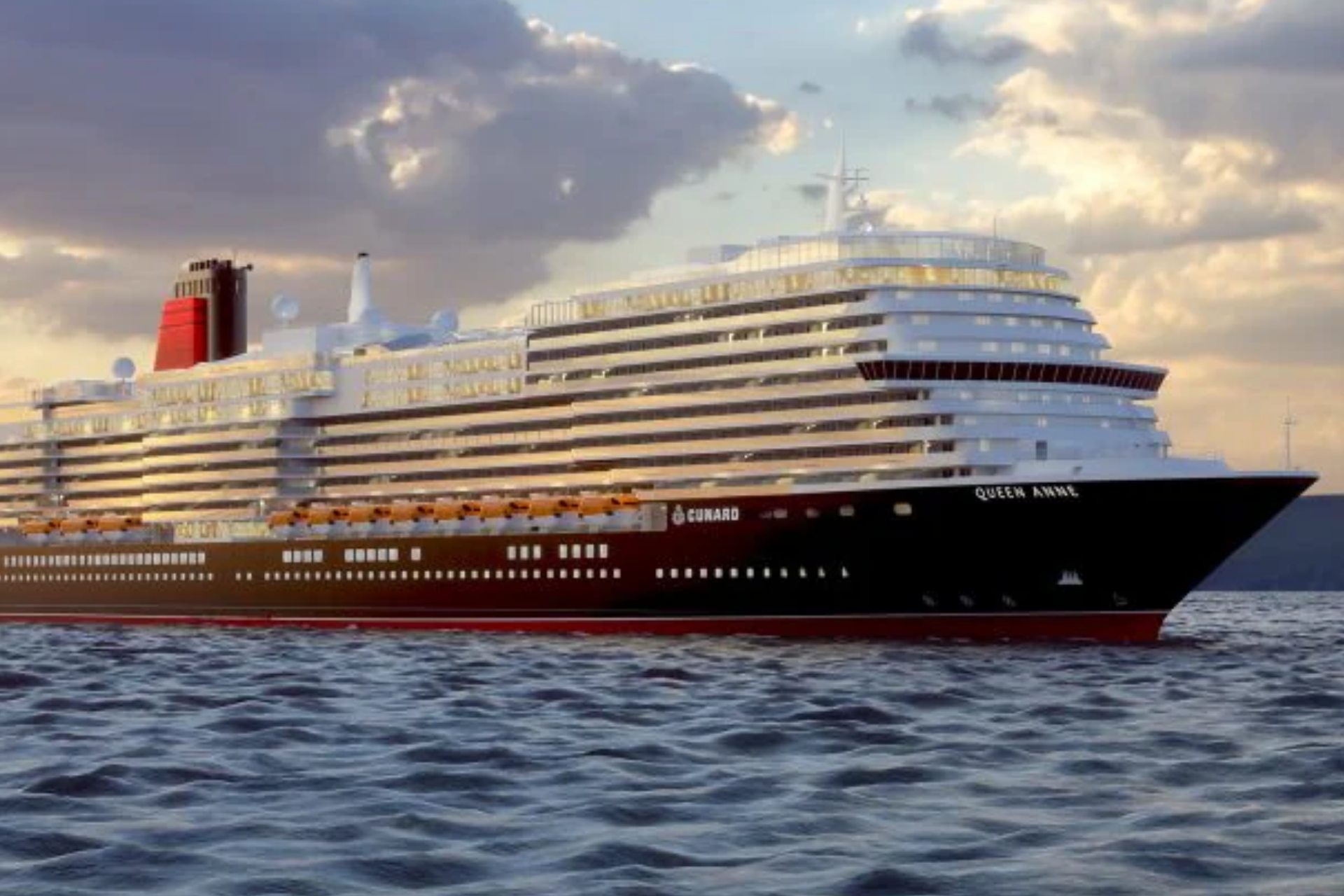 A large cruise ship is floating on top of a body of water