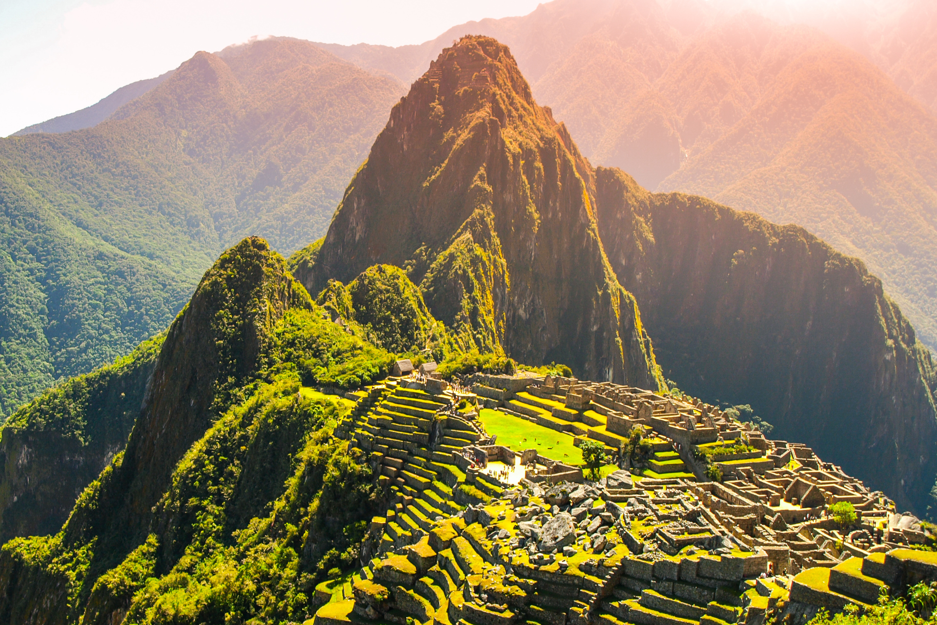 An aerial view of the ruins of machu picchu in peru