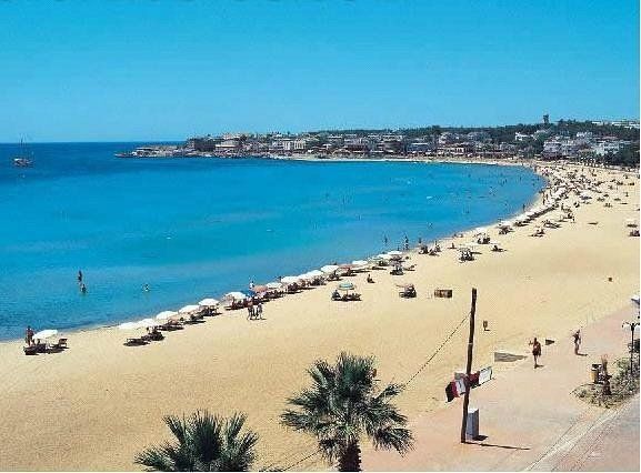 A beach with a lot of umbrellas on it