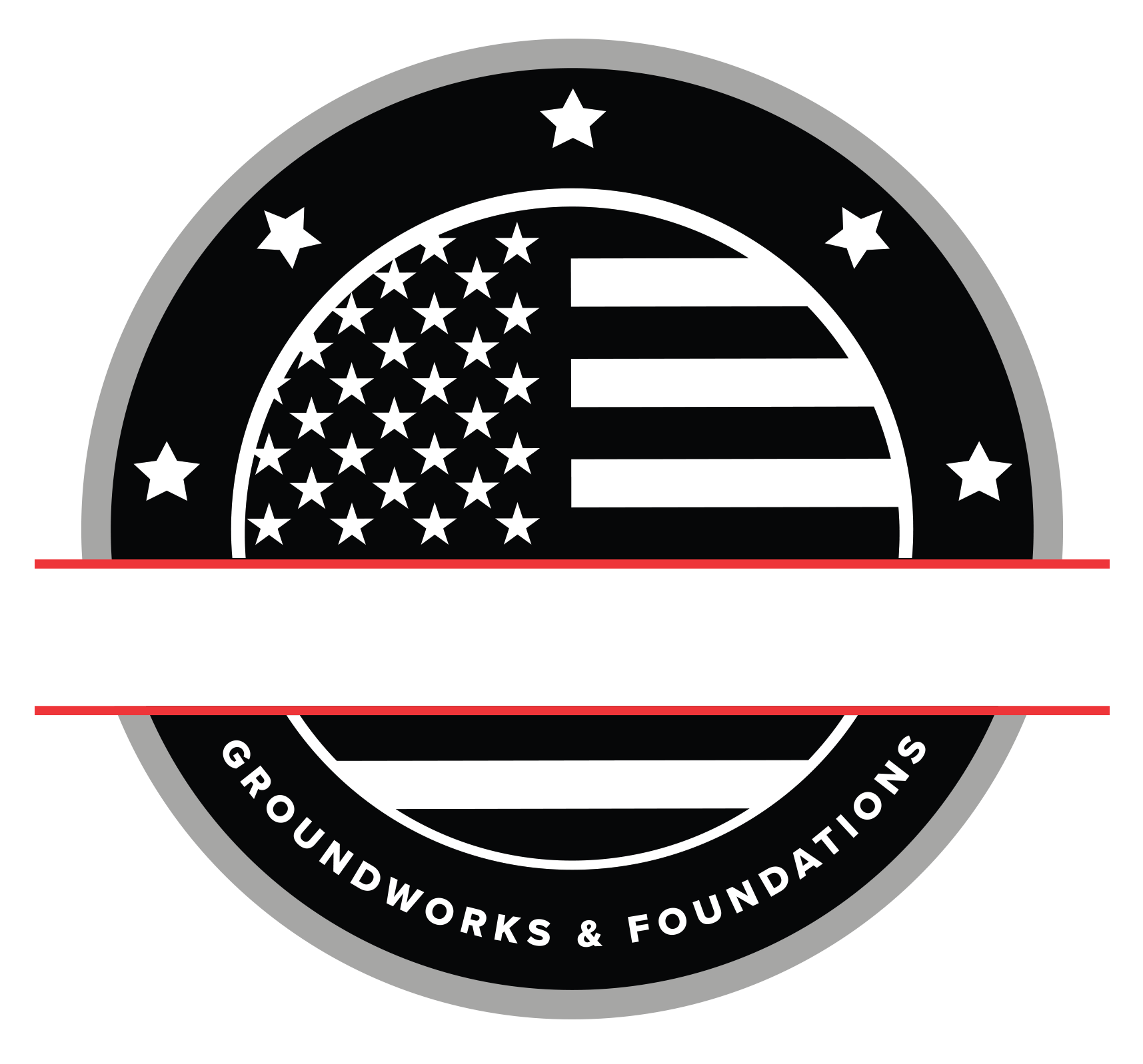 Circular logo with American flag design and text 