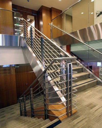 Metal Fabrication Near Me — Silver railing stair going ground floor in South San Francisco, CA