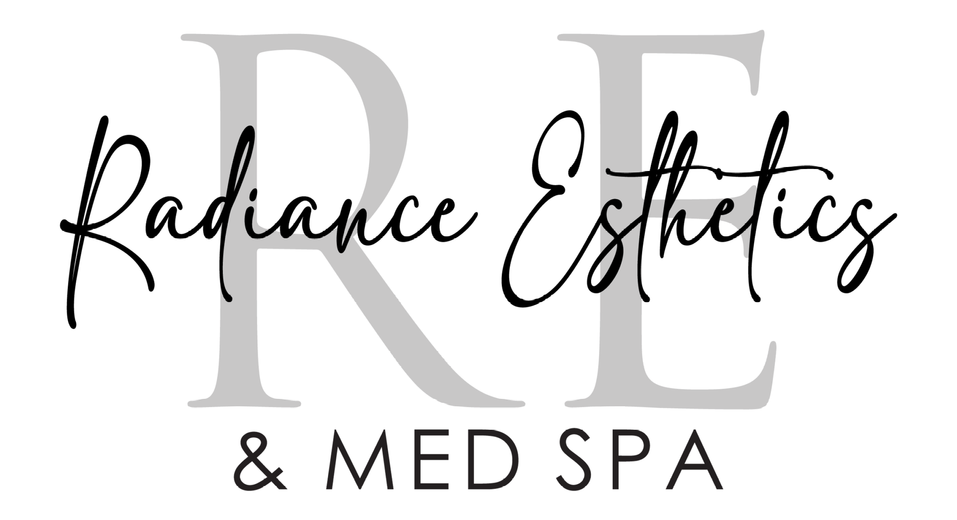 the logo for radiance esthetics and med spa is black and white .