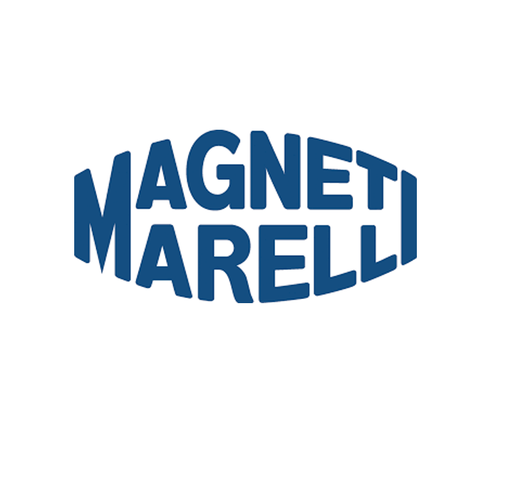 Un logo Magneti Marelli blu su sfondo bianco