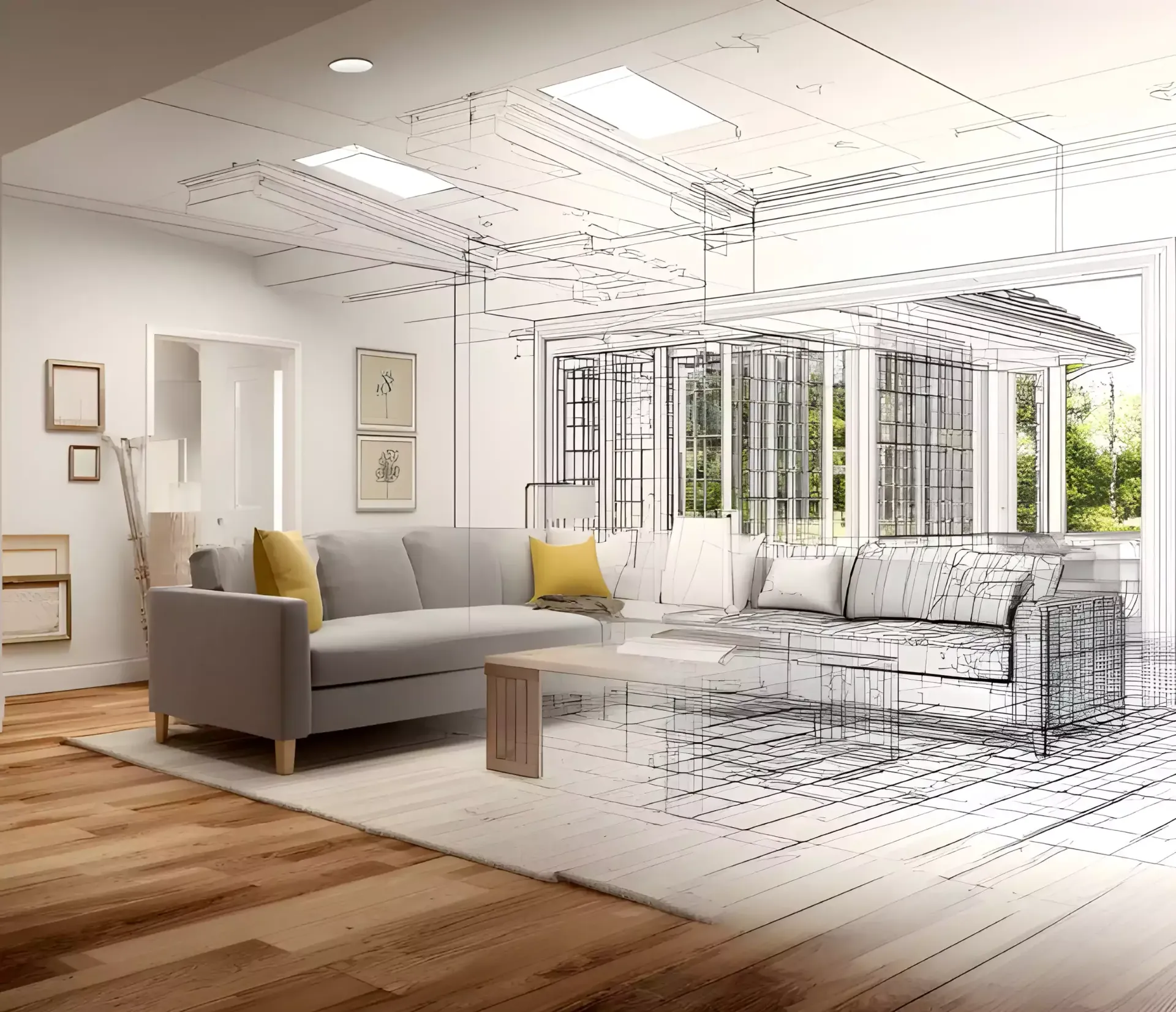 Concept of home refurbishment, showing the transformation and renovation process of a residential space