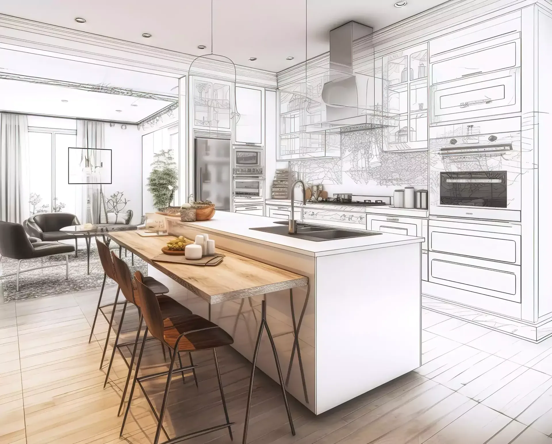 Stylish kitchen interior with modern furniture