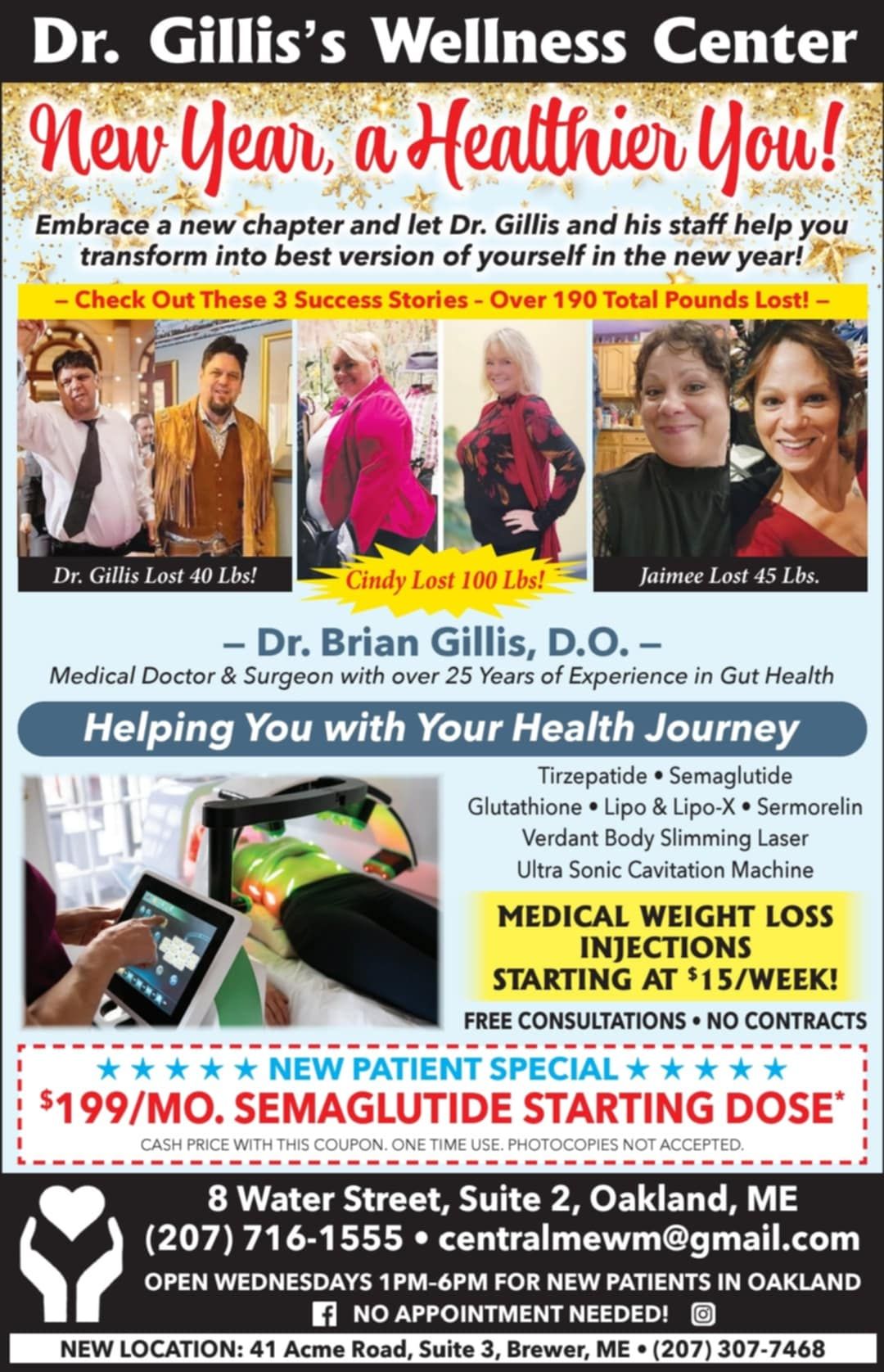 A new year 's advertisement for dr. gillis 's wellness center.
