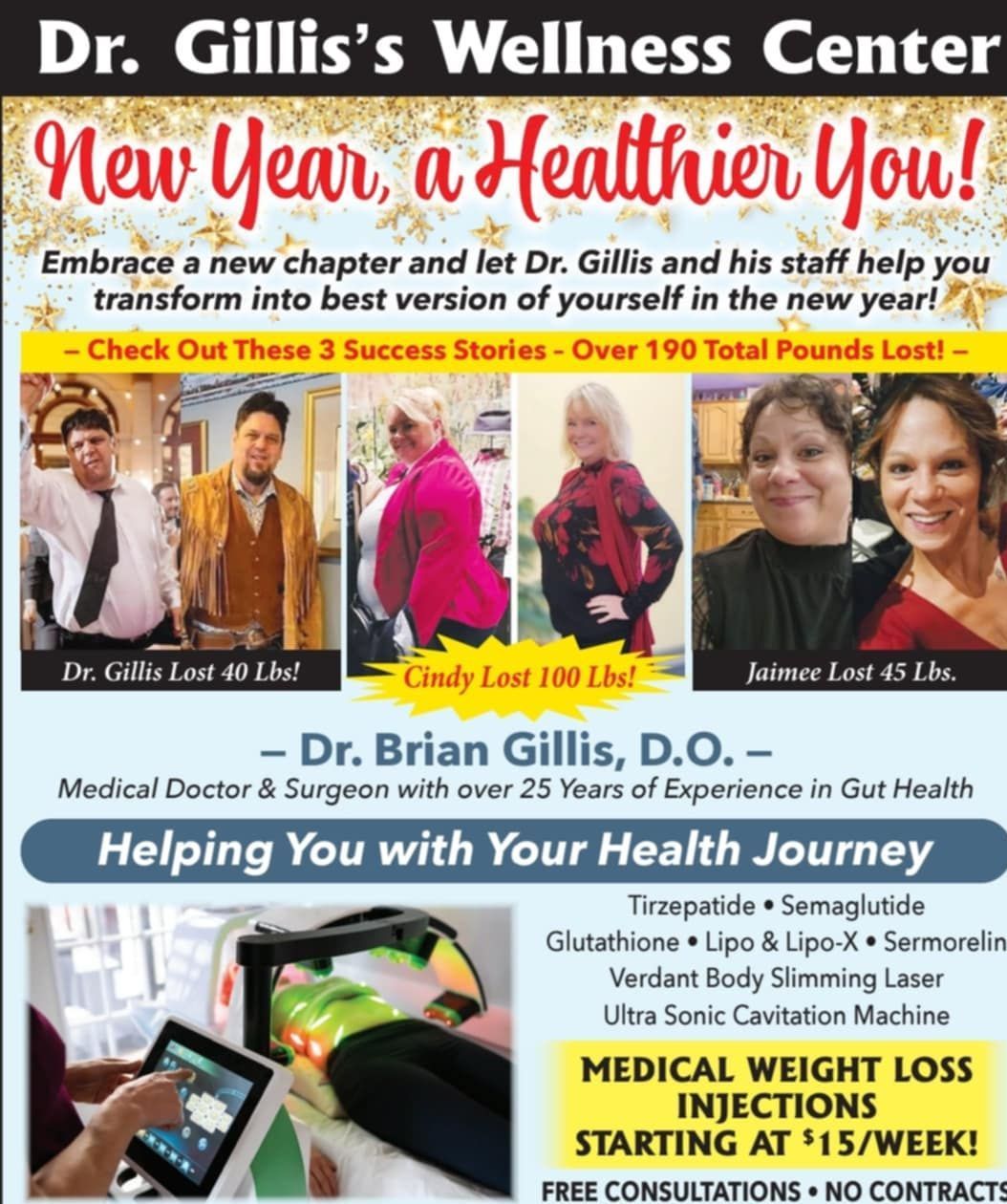 A new year 's advertisement for dr. gillis 's wellness center.