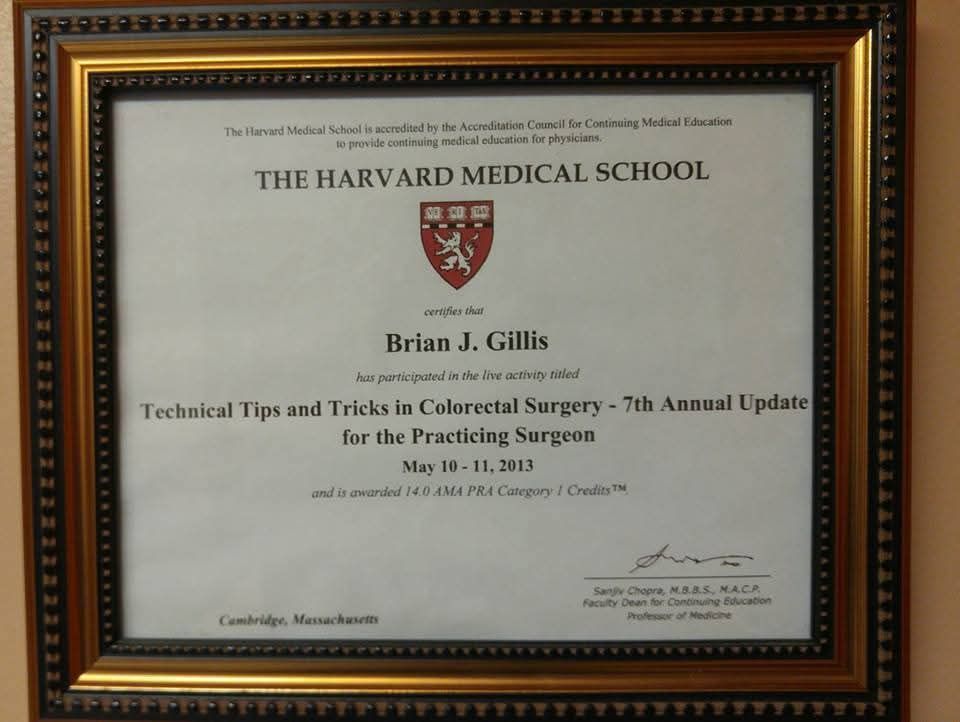 A framed certificate from the harvard medical school