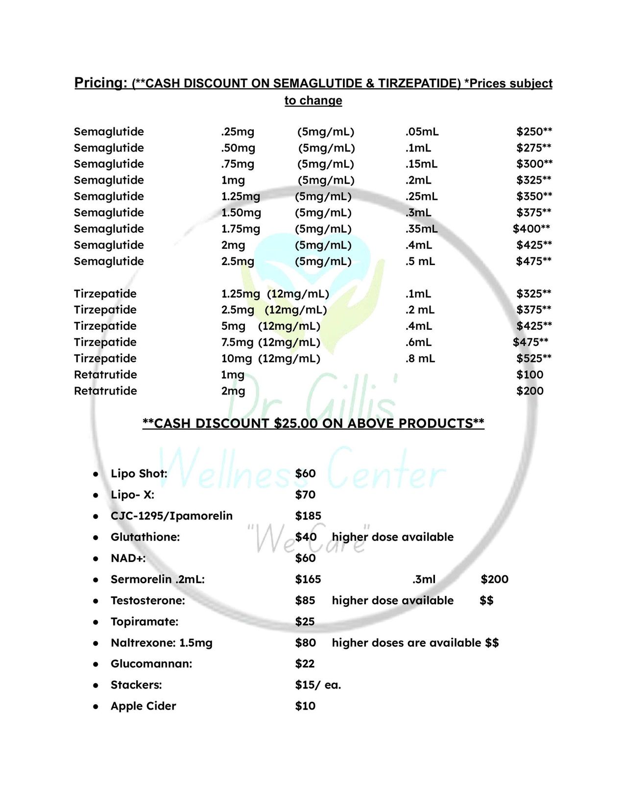 semaglutide discount Medical Weight Loss Service Pricing | Dr Gillis' Wellness Center