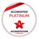 Accreditation Canada “Accredited Platinum” badge with red ribbon and star logo