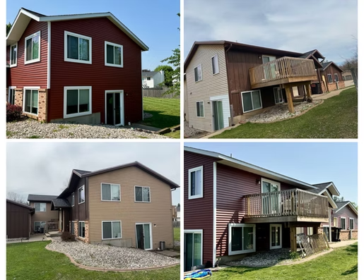 A collage of four pictures of a house before and after being painted