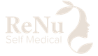ReNu Self Medical logo: text and silhouette of a face with two leaves, in light beige.