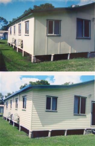 A Before And After Picture Of A House With A Blue Roof — All Style Home Improvements in Hay Point, QLD