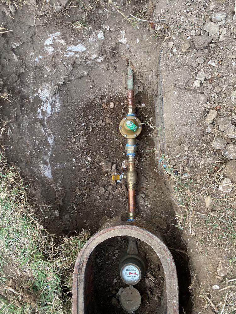 A water meter is sitting in a hole in the ground.