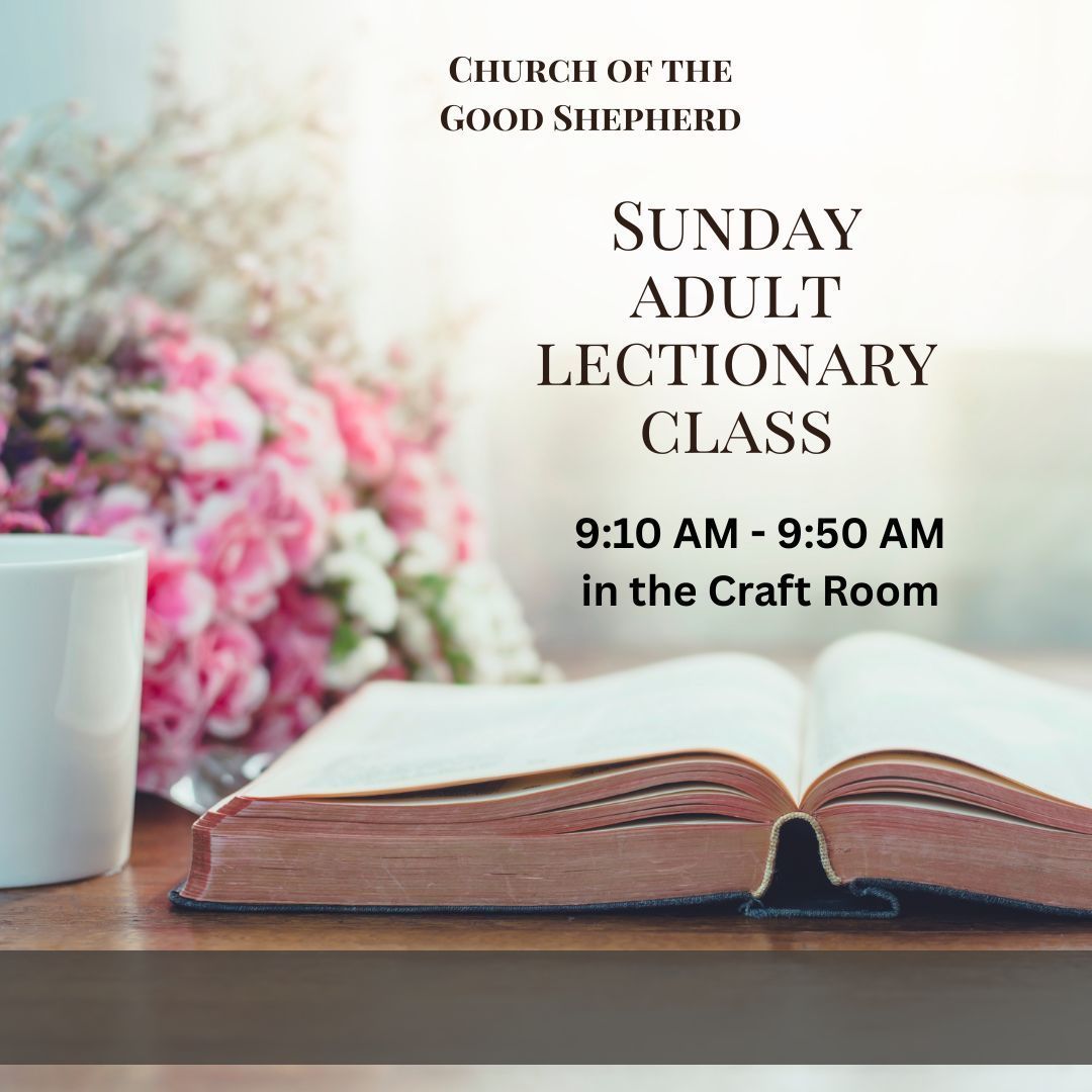 A sunday adult lectionary class is being held in the craft room
