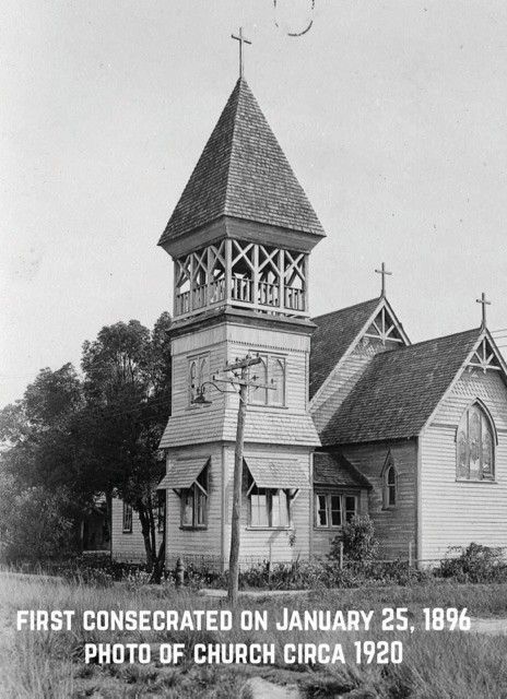 A black and white photo of a church circa 1920