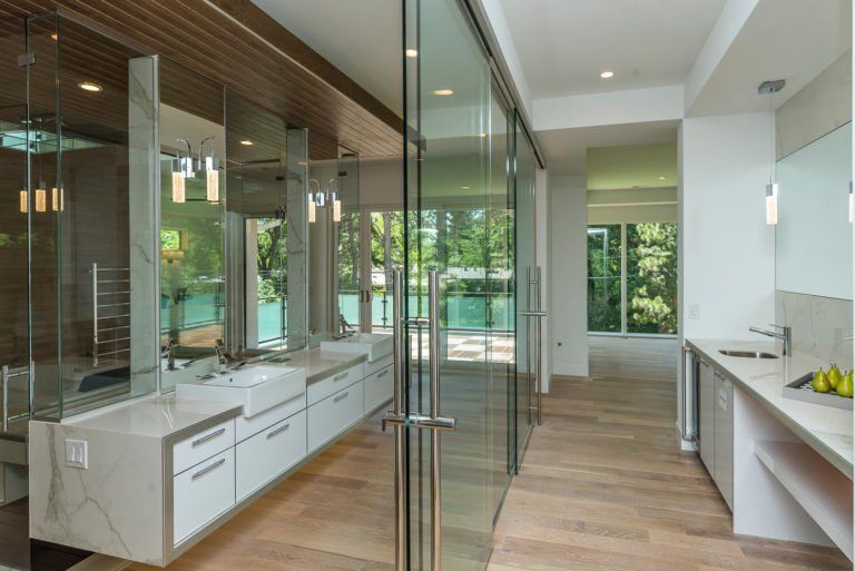 Bathroom Glass Wall and Door — Aurora, CO — TNT Glass LLC