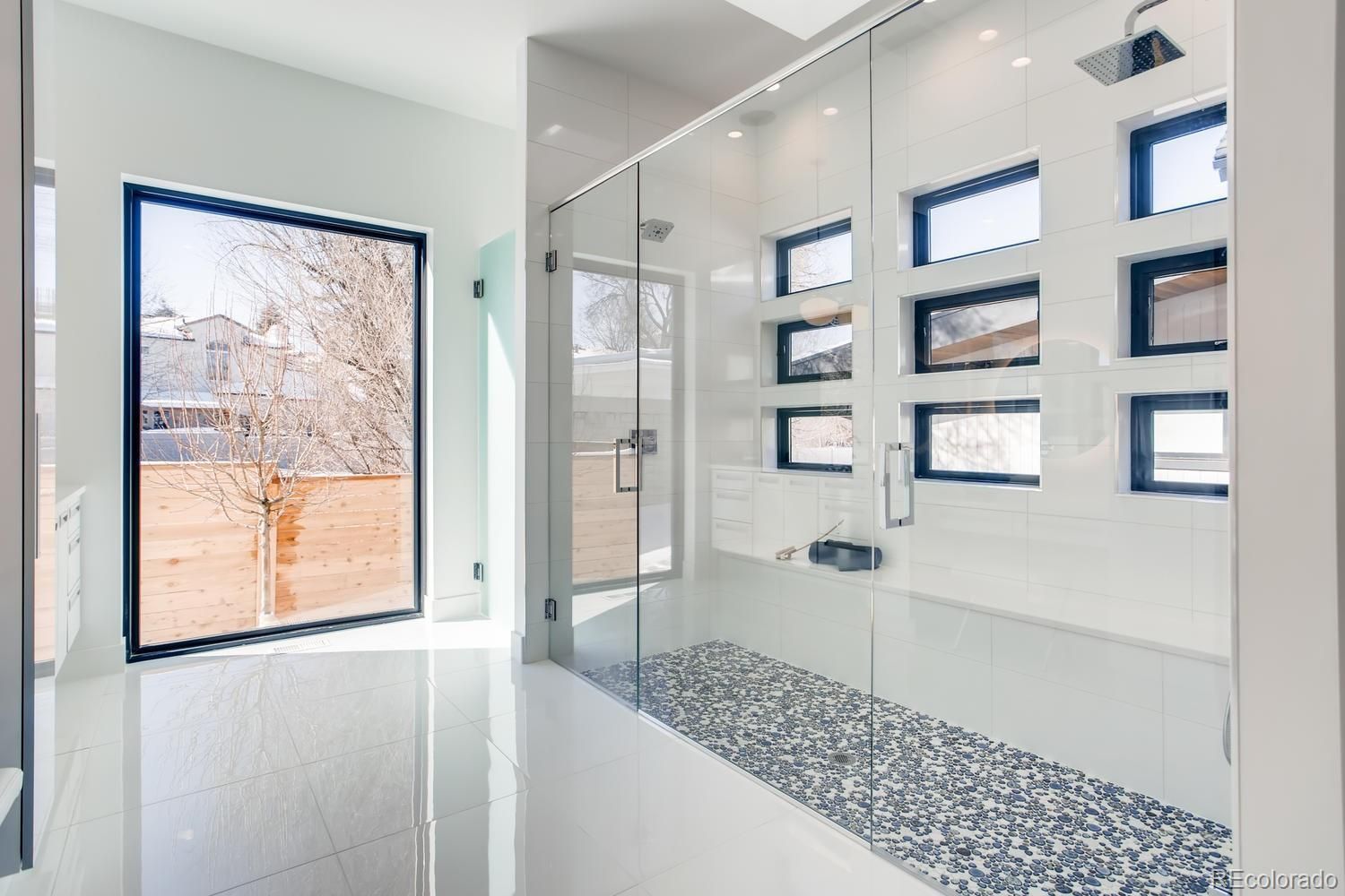 White Bathroom with Shower Glass — Aurora, CO — TNT Glass LLC