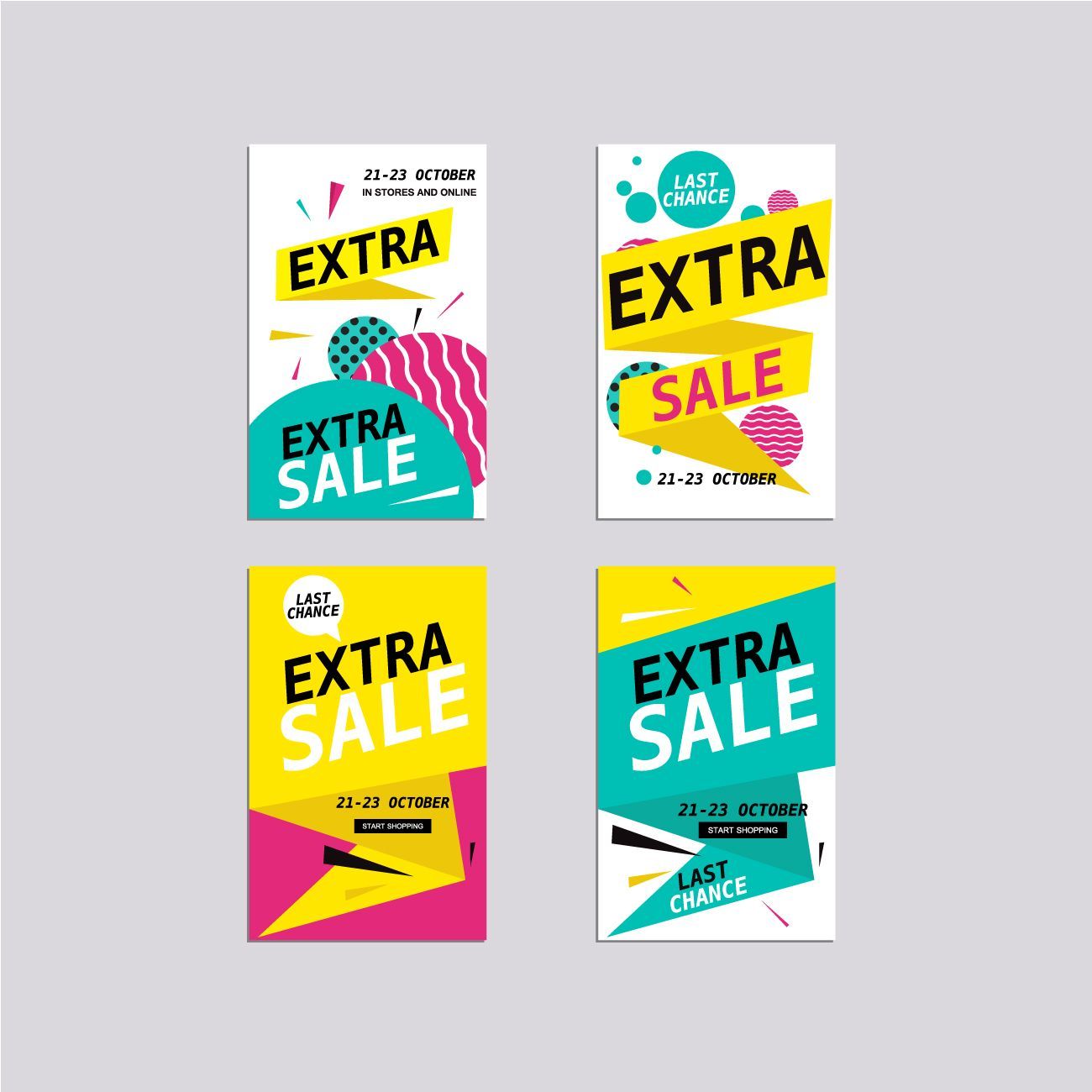 Cuatro coloridos folletos promocionales para un evento de 