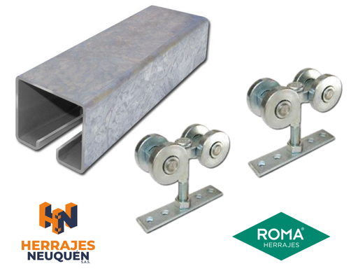 RIEL ROMA SUPERIOR 172 DE 6,00MTS SIN PINTAR + 2 CARROS 172 ACERO