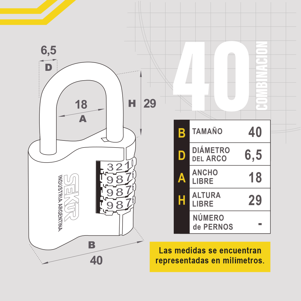 CANDADO COMBINACION NUMÉRICA Nº40 SEKUR