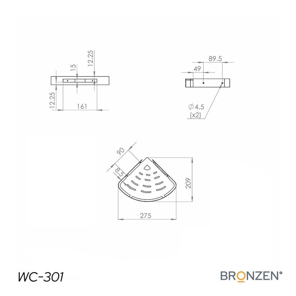 WC-301 ESQUINERO BANDEJA PLANA SIMPLE ACERO INOXIDABLE