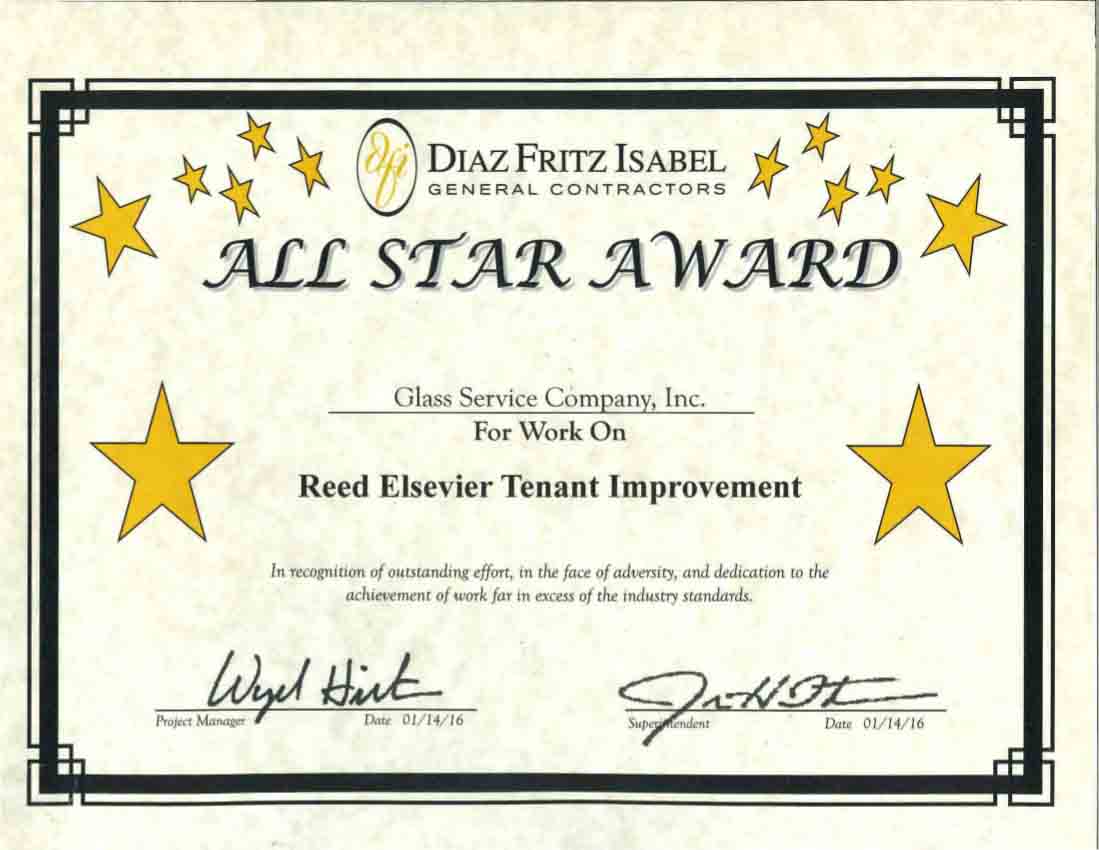 All-Star Award for Reed Eisner Tenant Improvement - Glass Service Co. - Clearwater, FL