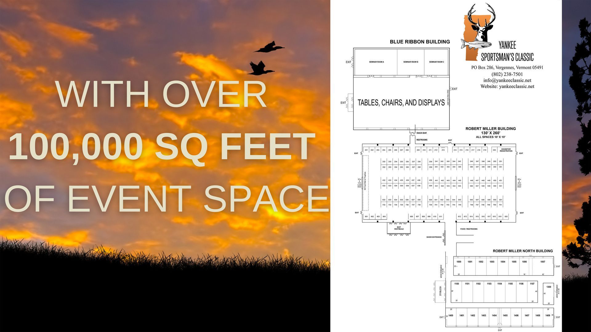 A picture of a sunset with the words with over 100,000 sq feet of event space